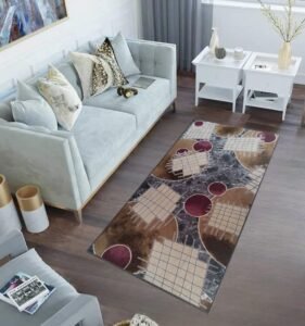 سجادة مقاس 100×190 سم ذات ظهر جينز . التصويرعلى الطبيعة . وزن السجادة 2 كيلو 500 جرام . (رمادى× بيج)