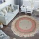 Round crochet rug, size 120 x 120 cm, 100% handmade, photographed in nature. Product weight 2 kg 250 g , multi-colored, wool blend