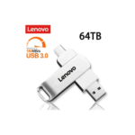 فلاشة ( USB ) من لينوفو مساحة 64 تيرا بايت 64 الف جيجا بايت . واجهة  ( USB  +   Type - c ) جسم معدنى . اللون فضى .