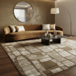 حافظة سجاد النساجون الشرقيون، تصميم هندسي مودرن، لون بيج وذهبي، وزن خفيف، مقاس 190×280 سم