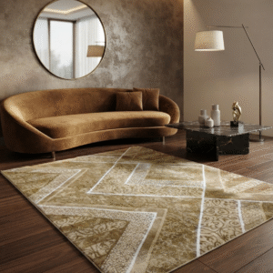 حافظة سجاد النساجون الشرقيون، تصميم هندسي مودرن، لون بيج وذهبي، وزن خفيف، مقاس 235×325 سم