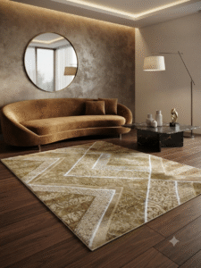حافظة سجاد النساجون الشرقيون، تصميم هندسي مودرن، لون بيج وذهبي، وزن خفيف، مقاس 235×325 سم